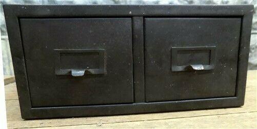 2 Drawer Metal File Cabinet, Vintage Organizer, Stackable Storage Library Card,