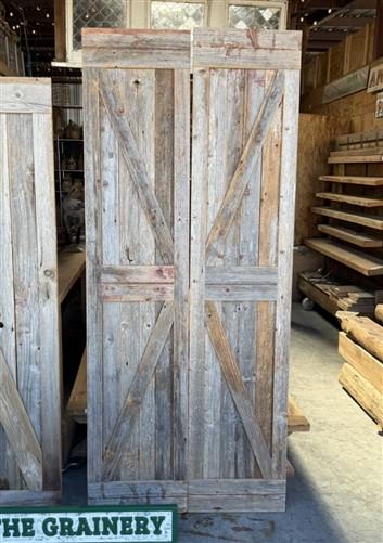 Rustic Reclaimed Barn Wood Door Set, Handmade Amish Sliding Barn Doors Farmhouse