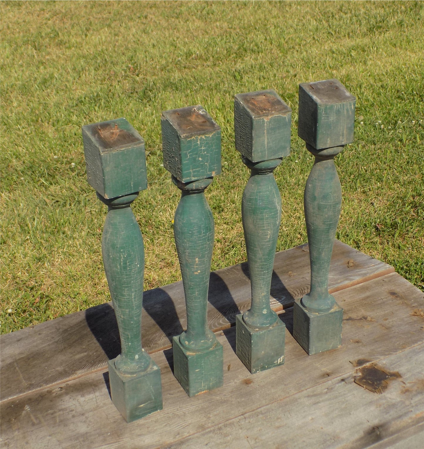Balusters - 4 Vintage Green Wood Balusters, Reclaimed Spindles, Architectural Salvage, A12 by The Old Grainery (Architectu...