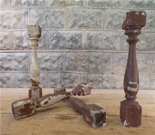 Balusters - 4 Vintage Brown Wood Balusters, Reclaimed Spindles, Architectural Salvage, L by The Old Grainery (Architectura...