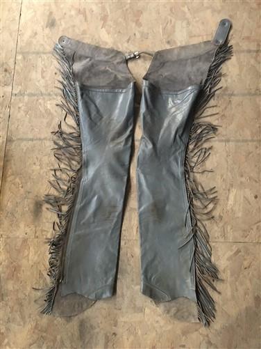 Gray Leather Fringed Chaps, Cowboy Western Concho, Rodeo Riding Chaps,