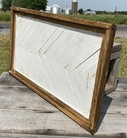 White Wooden Rectangular Screen, Decorative Wood Panel, Brown Border Wall Art