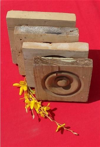 4 Plinth Blocks, Antique Bullseye Rosettes, Architectural Salvage, Wood Trim A20