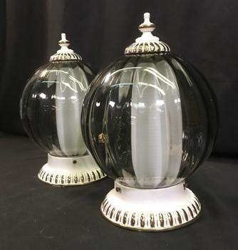 2 Elegant Ceiling Mount Light Fixtures, Cream Gold Metal Vintage Light