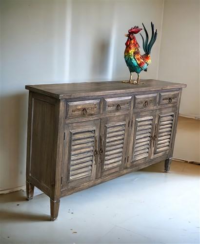 Classic Grey Shuttered Sideboard, Buffet, Console Table, and Kitchen Storage, A