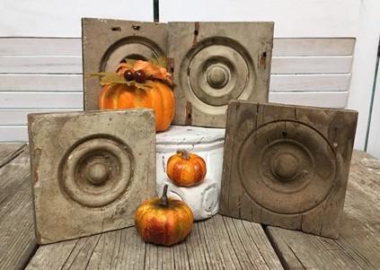 Plinth Block - 4 Plinth Blocks, Antique Bullseye Rosettes, Architectural Salvage, Wood Trim A33 by The Old Grainery (archi...
