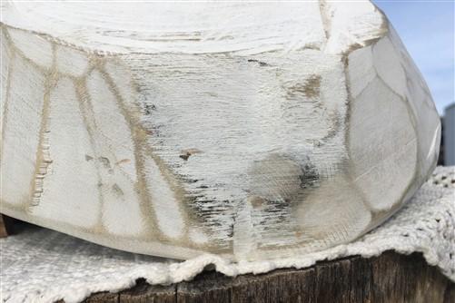 White Wood Heart Bread Dough Bowl, Rustic French Country Carved Centerpiece Z