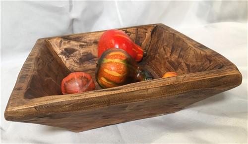 Square Wooden Bread Dough Bowl, Rustic French Country Carved Centerpiece L,