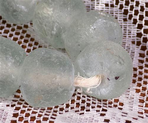 3 Strands Ice Blue Beads, African Recycled Glass Beads, Eco Friendly Sea Glass
