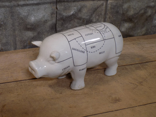 Pig Diagram Model, Porcelain Pig Figurine Decor, Ceramic Piggy, Butcher Display,