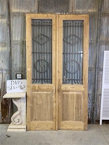 Antique French Double Doors (51.5x96.5) Wood Iron Doors, European Doors D115