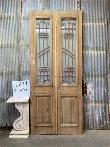 Antique French Double Doors (43x103.5) Wood Iron Doors, European Doors D124