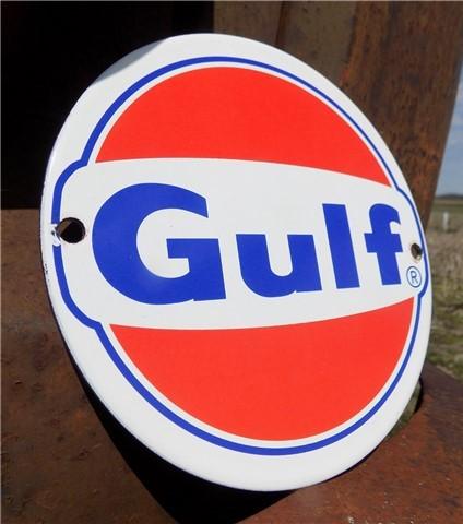 Signs - Gulf Sign, Gulf Porcelain Metal Advertising Sign, Gas Station Pump Oil Sign by The Old Grainery (advertising, adve...