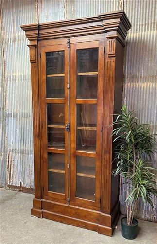 Library Bookcase, 2 Door Walnut Display Case, Kitchen Cabinet, China Cabinet, D