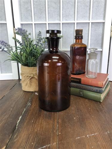 Brown Glass Apothecary Jar, Pharmacy Druggist Medicine Bottle, Amber Glass E1,