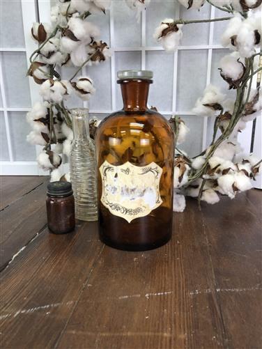 Brown Glass Apothecary Jar, Pharmacy Druggist Medicine Bottle, Amber Glass E2,