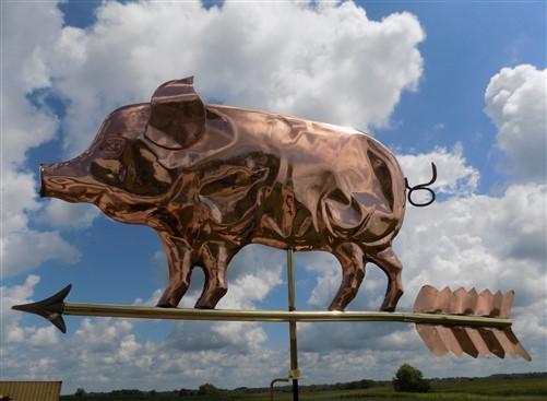 3D Pig Piggy Hog Weathervane, Lightning Rod Barn Topper, Country Decor Polish
