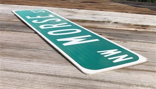 Morse St Street Sign, Vintage Green Road Sign 36x9 Metal Wall Sign Garage Art B