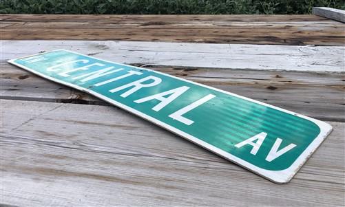 Central Av Street Sign, Vintage Green Road Sign, 42x9 Metal Wall Sign, Garage