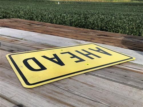 Signs - Ahead Reflective Yellow Street Sign, 30x18 Vintage Metal Road Sign, Garage Art by The Old Grainery (Garage Art, Me...
