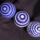 3 Blue & White Striped Balls, 4 Chinese Porcelain Décor, Asian Chinoiserie O,