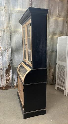 Curved Door 6'10" Black with Teak Kitchen Cabinet, Kitchen Storage, Cupboard, A