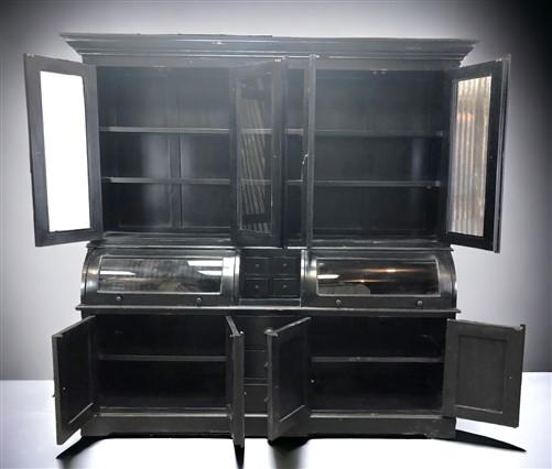 Curved Black Kitchen Hutch Cabinet, Kitchen Storage, Wood Pantry Cupboard, A