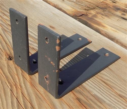 2 L Shelf Brackets - 6"x4", Metal Rustic Black Floating Shelf Mantel Hardware