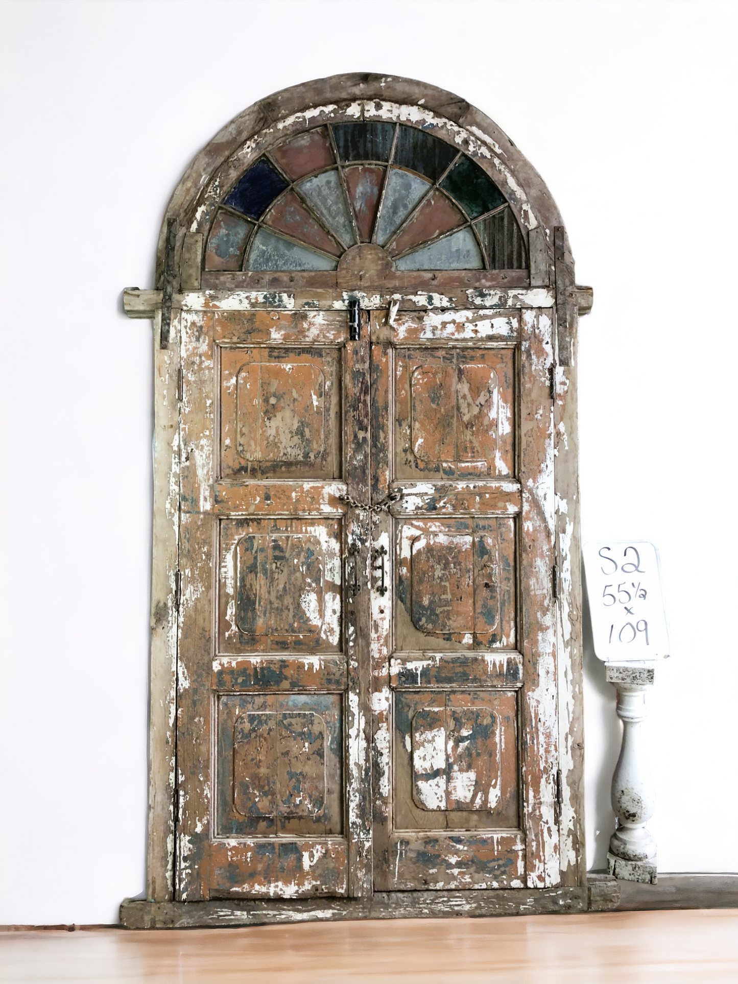 Antique Arched French Double Doors (55x109) European Door with Jamb, S2