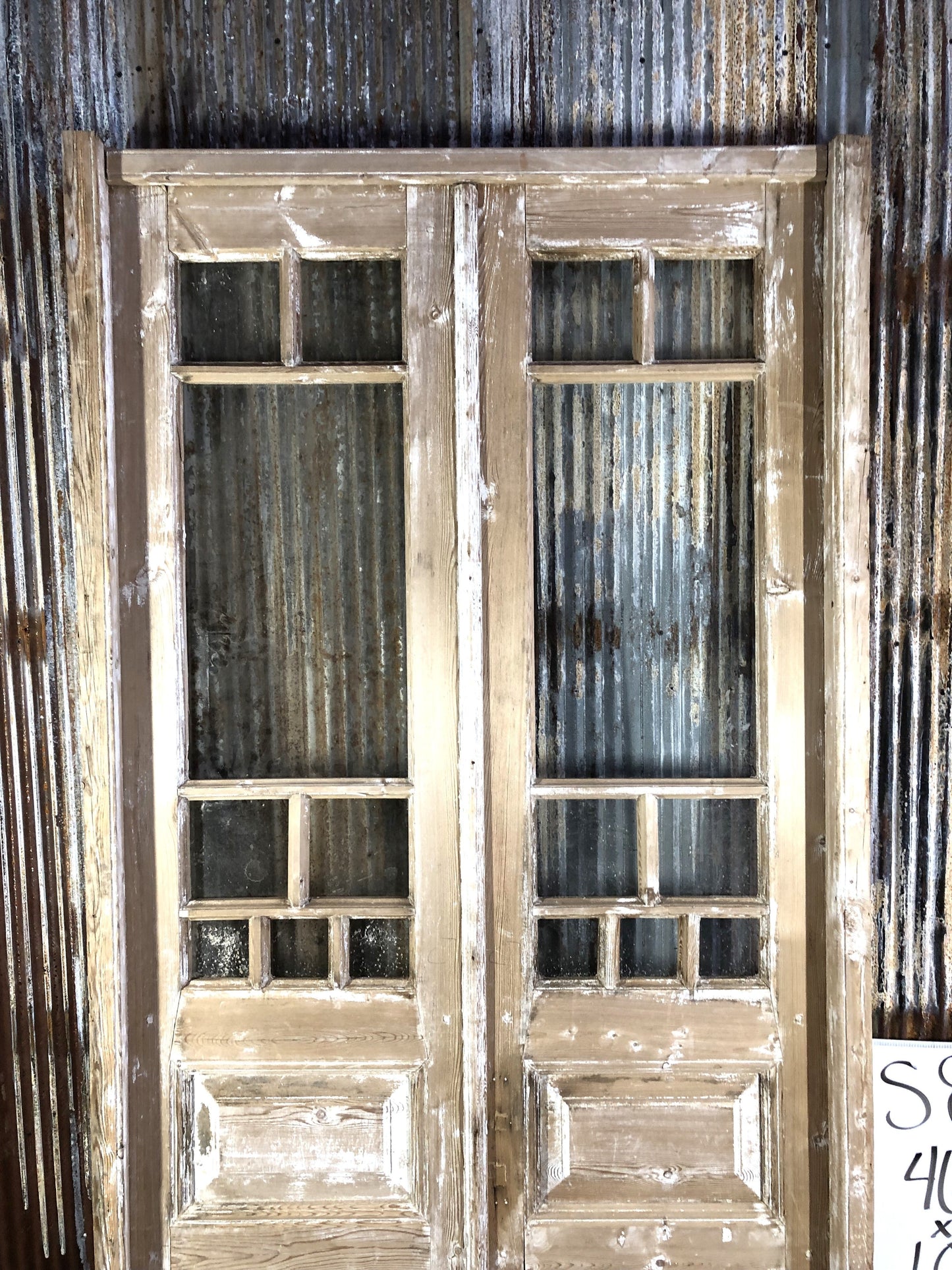 Antique Encased French Double Doors (46x103) 8 Pane Glass European Doors Jamb S8