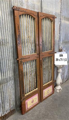 Vintage Indian Garden Gates, Carved Metal Teak Doors, Architectural Reclaim, A98