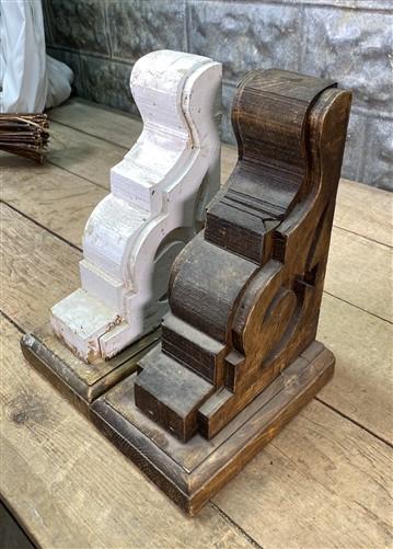 Pair Painted White & Rustic Wood Corbels, Architectural Corbels, Farmhouse, A