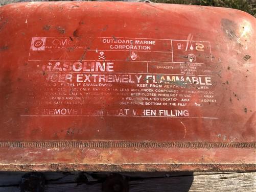 Gas tank - 6 Gallon OMC Gasoline Gas Fuel Tank, Vintage Outboard Boat Motor Gas Can A16, by The Old Grainery (6 gallon, bo...