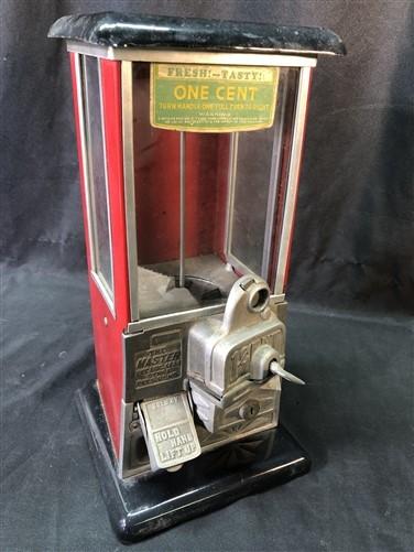 Pat 1923 Red The Master One Cent Penny Gumball Gum Peanut Vending Machine, by The Old Grainery (antique, collectible, gum)