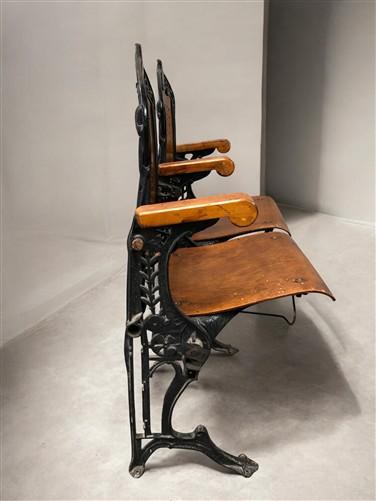 Theater Seats - 2 Wood Iron Folding Theater Seats, Auditorium Seats, Entryway Bench, D34 by The Old Grainery (art deco, au...