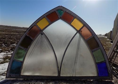 Antique Stained Glass, Arched Church Window, Architectural Leaded Art Glass A43