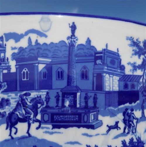 Chinese Porcelain Foot Bath, Blue White Cityscape Chinoiserie Decor A7M