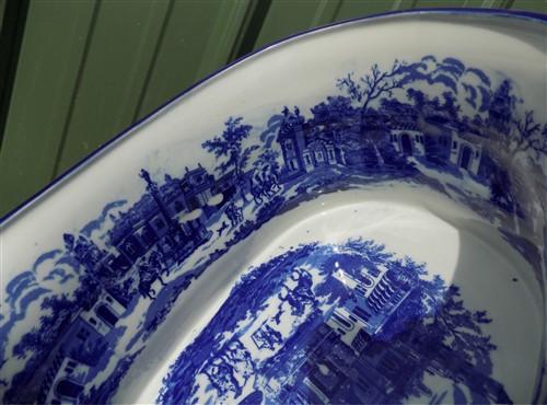 Large Blue & White Cityscape Foot Bath, Chinese Porcelain Decor, Chinoiserie A8M