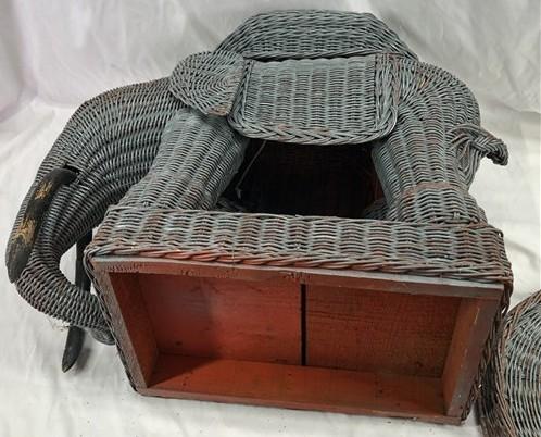Wicker Elephant End Side Table, Vintage Braided Rattan Plant Stand Boho Chic A