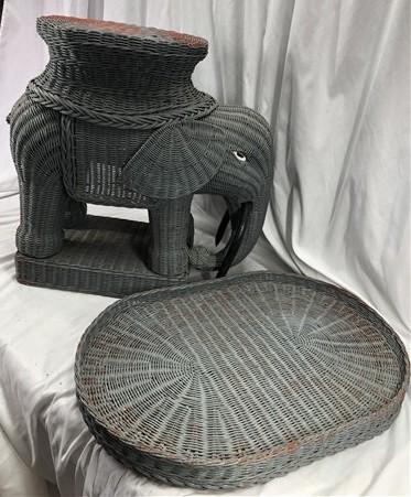 Wicker Elephant End Side Table, Vintage Braided Rattan Plant Stand Boho Chic B