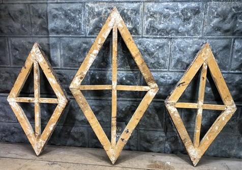 Set 3 Diamond Wood Window Frames, Distressed Farmhouse Decor, Antique Inspired B