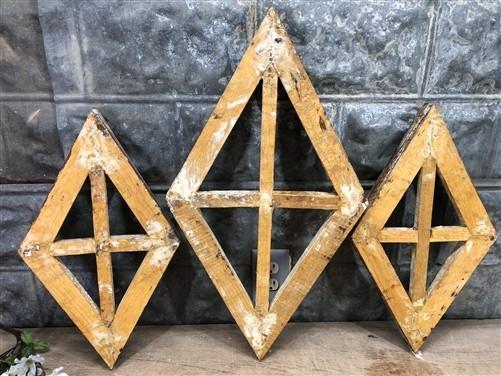 Set 3 Diamond Wood Window Frames, Distressed Farmhouse Decor, Antique Inspired D
