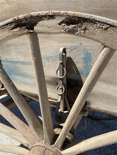 Horse Drawn Farm Wagon, Vintage Blue Wood Hay Wagon, Steel Rim Wheels, Primitive