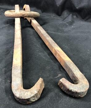 Blacksmith Metalworking Tong Tool, Vintage Cast Iron Large Hand Forged Tongs
