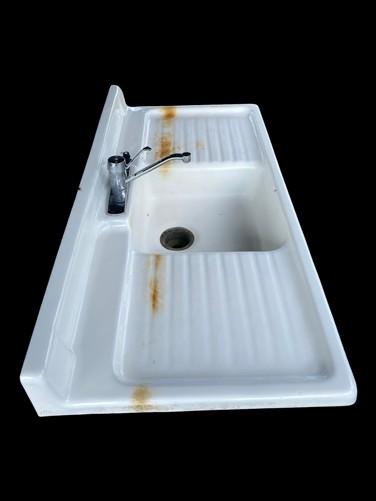 White Porcelain Dual Drainboard Sink, Vintage Kitchen Sink, Farmhouse Utility
