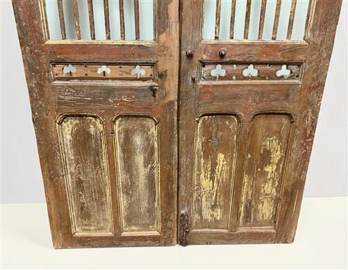 Indian Carved Wood Garden Gates Architectural Salvage Double Pair Vintage A118
