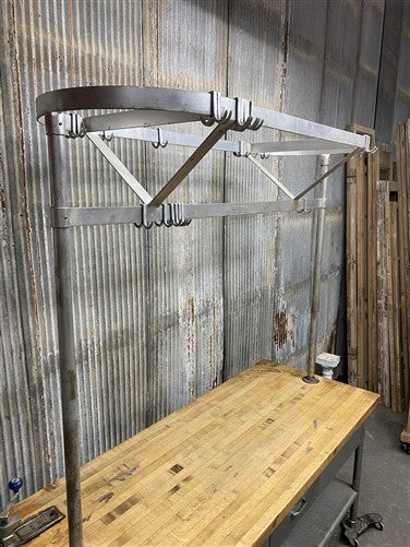6' Industrial Butcher Block Table with Overhead Pot and Pan Rack, Kitchen Island