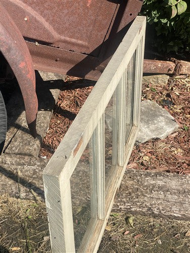 Wood Transom Window, 3 Pane Glass, Vintage Architectural Salvage Frame, A90