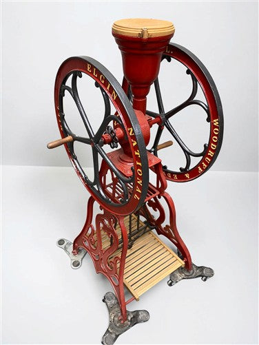 Elgin National Coffee Mill Grinder, Vintage Cast Iron Double Wheel Floor Model