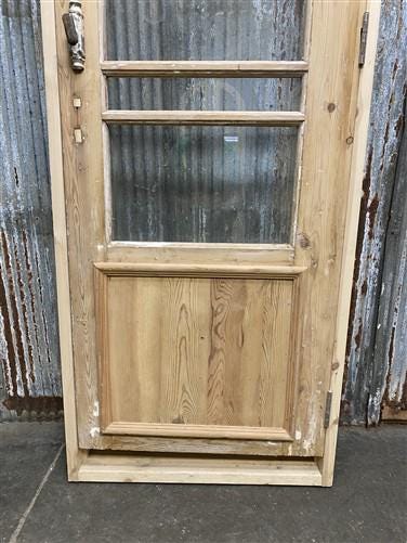 Antique French Single Door(27x84.5) Glass Pane Door with Jamb, Encased Door T53